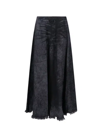 Diesel Full Skirt In Lasered Cotton-hemp Denim In Gray