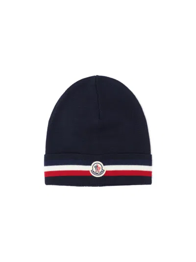 Moncler Tricolor Stripe Virgin Wool Beanie In Brown
