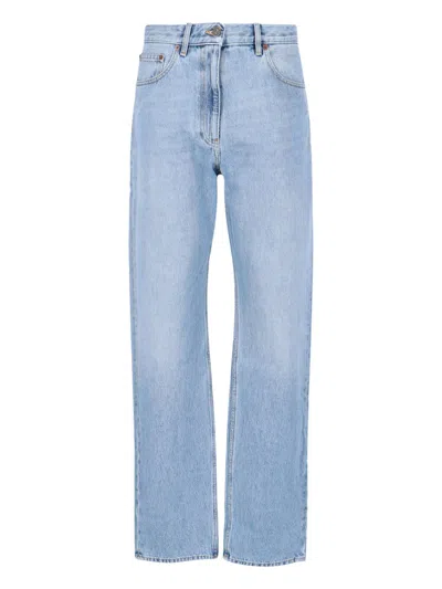 Valentino Straight Leg Five-pocket Trousers With Belt Loops In Blue