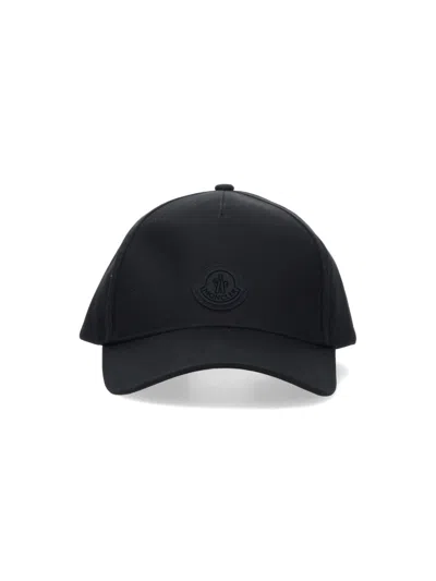 Moncler Black Baseball Cap With Logo Patch In Black