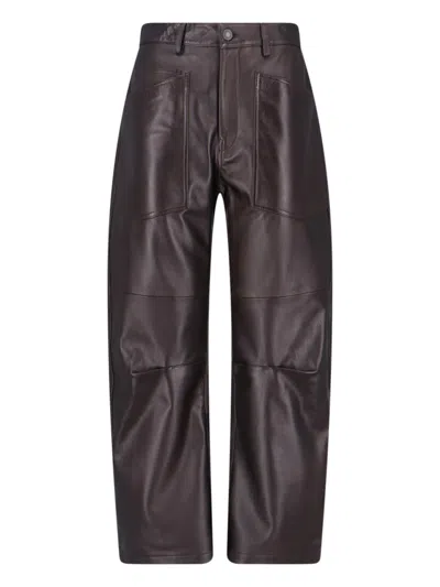 Nili Lotan Mid-rise Barrel Leg Lammleder-hose Shon Leather In Brown