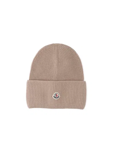 Moncler Virgin Wool Beanie In Brown