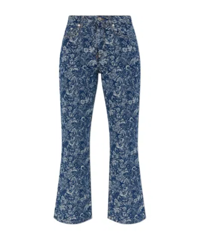 Ganni Blue Straight Tapestry Cropped Betzy Jeans In Blue