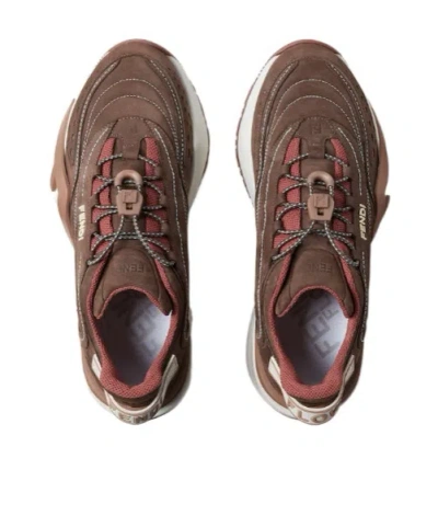 Fendi Chunky Sole Sneakers Featuring Perforated Design In Brown