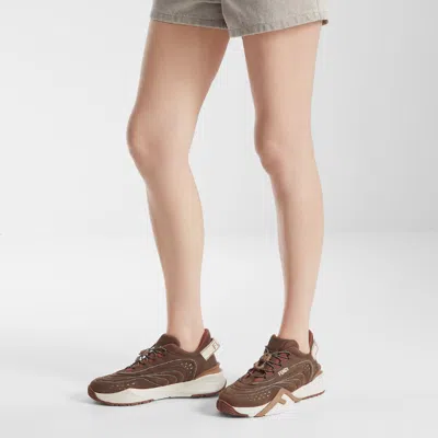 Fendi Chunky Sole Sneakers Featuring Perforated Design In Brown
