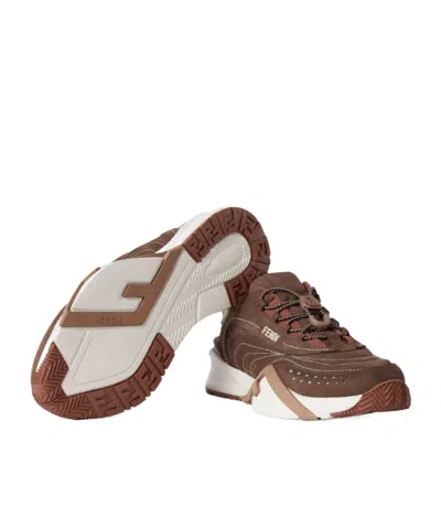 Fendi Chunky Sole Sneakers Featuring Perforated Design In Brown