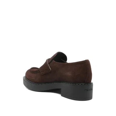 Prada Suede Loafers With Chunky Heel And Round Toe In Brown
