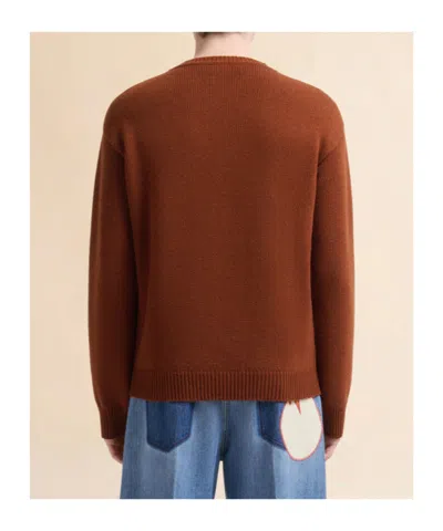 Marni Ribbed Cuff Long Sleeve Virgin Wool Sweater In Brown