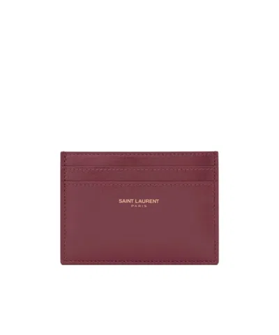 Saint Laurent Paris Card Case In Shiny Leather In Red