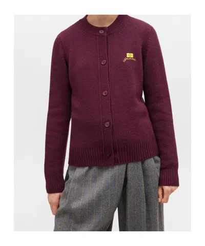 Ganni Knitwear With Ribbed Cuffs And Hem In Brown