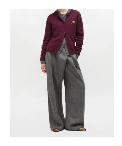 Ganni Knitwear With Ribbed Cuffs And Hem In Brown