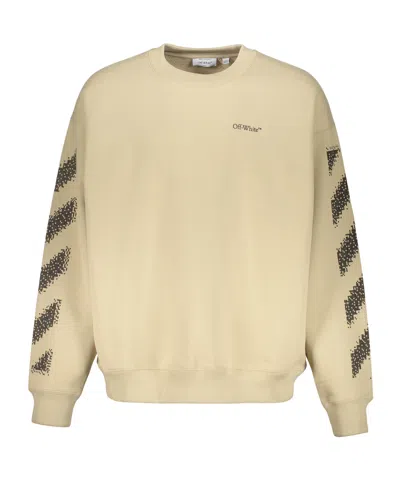 Off-white Beige Sweatshirt With Diagonal Stripes In Gold