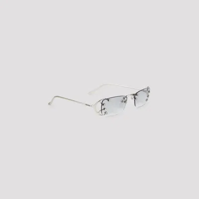 Prada Rimless Rectangular Sunglasses With Polished Metal Frames In Gray