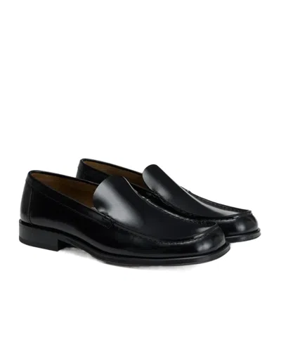 Lemaire Polished Black Calf Leather Loafers With Tonal Stitching In Black