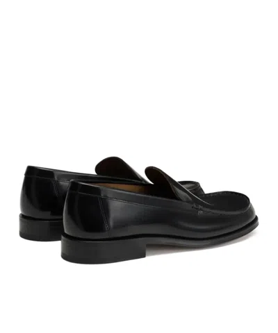 Lemaire Polished Black Calf Leather Loafers With Tonal Stitching In Black