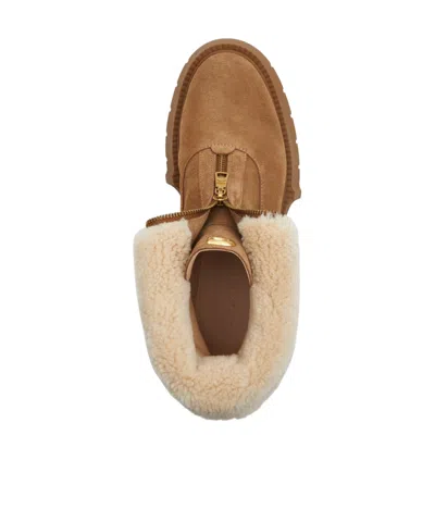 Coach Leah Coconut Natural Suede Front Zip Platform Boots In Brown
