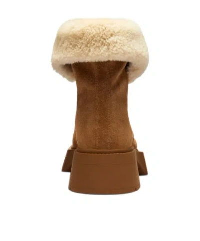 Coach Leah Coconut Natural Suede Front Zip Platform Boots In Brown