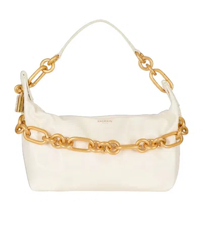 Balmain Medium Sync Bag In Calfskin Leather In Neutral