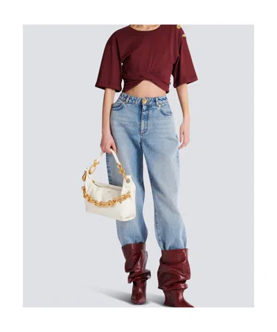 Balmain Medium Sync Bag In Calfskin Leather In Neutral