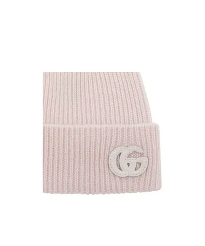 Gucci Logo-patch Ribbed Beanie Hat In Pink
