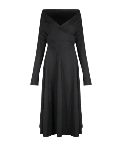 Alberta Ferretti Draped Stretch Wool Dress In Black