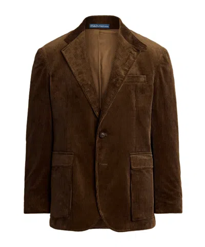Polo Ralph Lauren Rl67 Slim-fit Leather-trimmed Cotton-corduroy Blazer In Gold