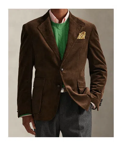 Polo Ralph Lauren Rl67 Slim-fit Leather-trimmed Cotton-corduroy Blazer In Gold