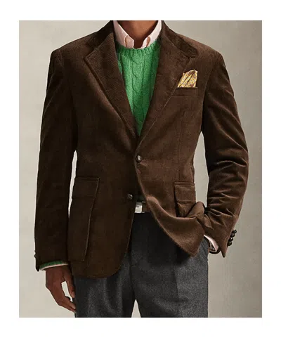 Polo Ralph Lauren Rl67 Slim-fit Leather-trimmed Cotton-corduroy Blazer In Gold