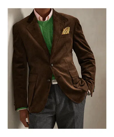 Polo Ralph Lauren Rl67 Slim-fit Leather-trimmed Cotton-corduroy Blazer In Gold