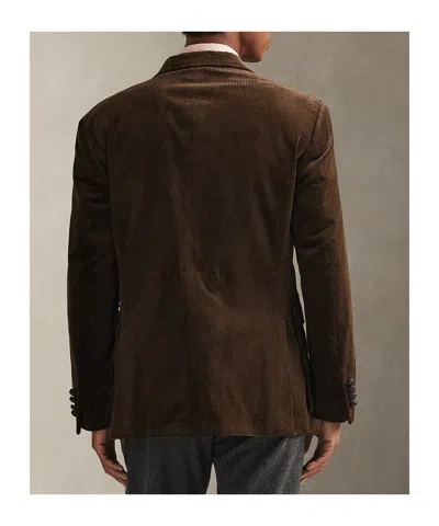Polo Ralph Lauren Rl67 Slim-fit Leather-trimmed Cotton-corduroy Blazer In Gold