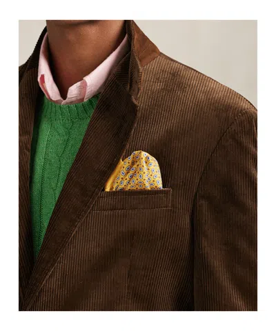 Polo Ralph Lauren Rl67 Slim-fit Leather-trimmed Cotton-corduroy Blazer In Gold