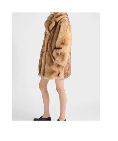 Prada Lamb Shearling Oversized Coat In Brown