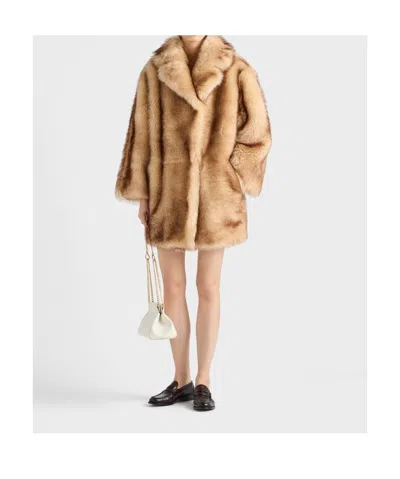 Prada Lamb Shearling Oversized Coat In Brown