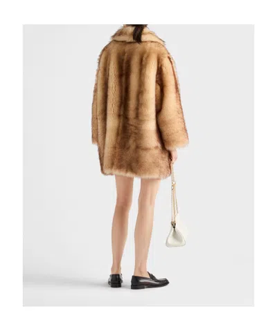 Prada Lamb Shearling Oversized Coat In Brown