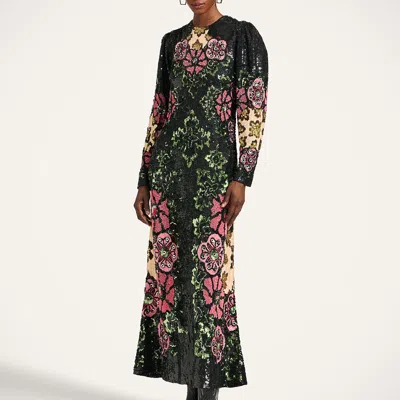La Doublej Sequin-embroidery Floral-pattern Maxi Dress In Multi