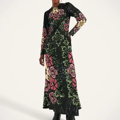La Doublej Sequin-embroidery Floral-pattern Maxi Dress In Multi