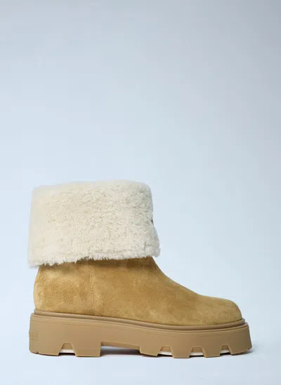 Moncler Camel Beige Real Leather Aurea Mid Ankle Boots In Burgundy