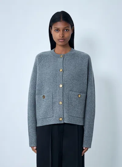 Totême Hammered Button Cardigan Grey Melange In Blue