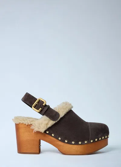 Chloé Jeanette Suede Shearling-lined Clogs In Brown