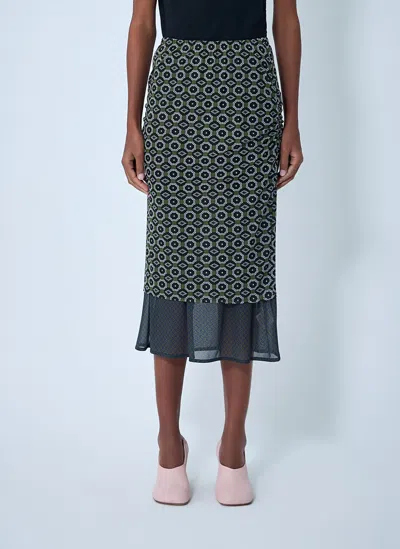 Dries Van Noten Green & Blue Transparent Mesh Midi Skirt In Blue