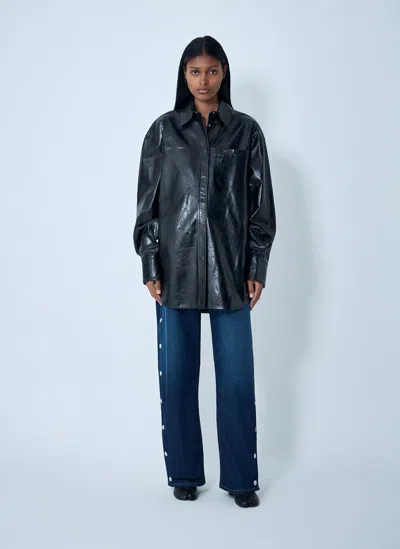 Sportmax Oversized Leather Jacket And Pocket In Blue