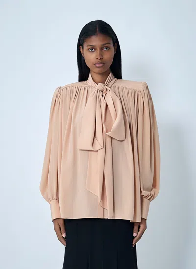 Chloé Pussy-bow Long-sleeve Blouse In Neutral