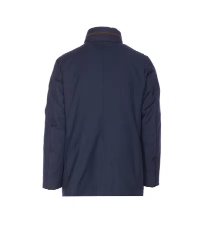 Moorer Short Jacket Featuring High Collar And Pockets In Blue