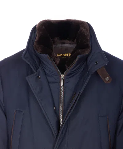 Moorer Short Jacket Featuring High Collar And Pockets In Blue