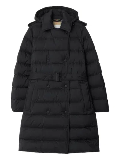 Burberry Quilted Hooded Double-breasted Belted Jacket In Black