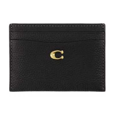 Coach Logo Pebbled Leather Card Holder In Black