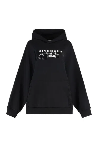 Givenchy Hooded Cotton Sweatshirt Featuring Kangaroo Pocket In Black