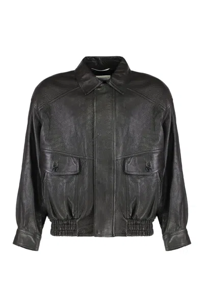 Saint Laurent Bomber Jacket In Bubbled Lambskin With Zip Clothing In Black