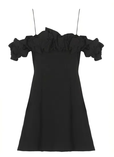 Rotate Birger Christensen Rotate Birgerchristensen Crepe A-line Mini Dress In Black