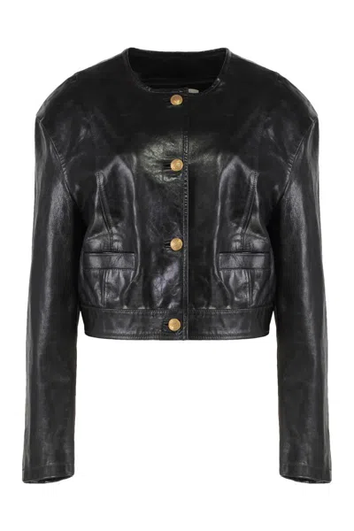 Halfboy Buttonned Leather Jacket In Black
